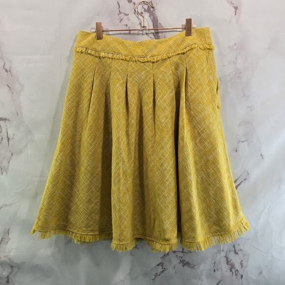 Anthropologie Skirt Womens 8 Medium Yellow Tweed Fringe Tapestry Maeve Circle - Picture 5 of 13